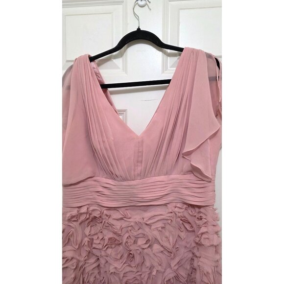 JS Collection Blush Pink Rosette V-Neck Chiffon Mother of Bride Dress Flutter Sl - Picture 5 of 8